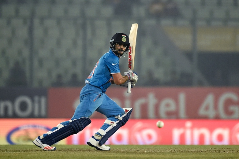 virat kohli plays a shot during the asia cup t20 match between india and sri lanka at the shere bangla national cricket stadium in dhaka on march 1 2016 photo afp