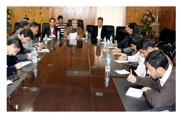 g b minister for education and information ibrahim sanai speaking to journalists at his office on wednesday photo nni