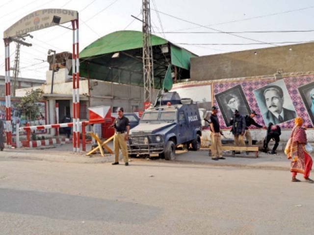 the punctured tyres and the defunct engine of the armoured personnel carrier parked outside the main entrance of hyderabad central jail reflects the poor security measures in place photo express