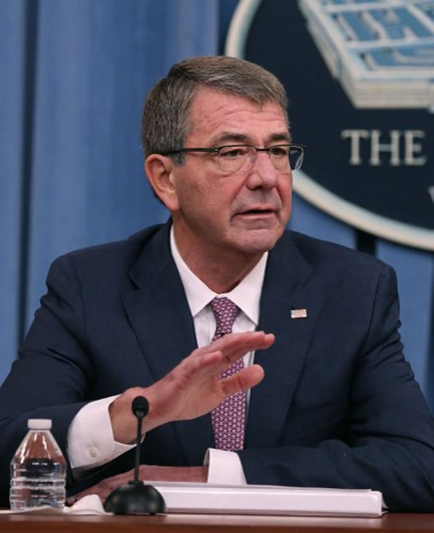 u s secretary of defense ash carter is joined by and chairman of the joint chiefs gen joseph dunford to speak to the media in the pentagon briefing room on february 29 2016 in arlington virginia it was said that the u s  led coalition fighting the islamic state expects to provide iraqi forces with additional types of support during the battle to reclaim the iraqi city of mosul mark photo afp