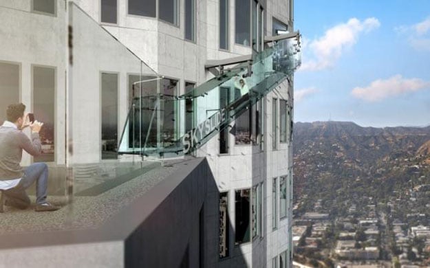 an artist rendering of the 039 skyslide 039 attraction an outdoor glass slide positioned close to 1 000 feet above downtown los angeles california is shown in this image released by oue skyspace on march 2 2016 reuters