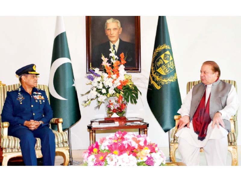 pm nawaz sharif and air chief marshal sohail aman exchange views photo inp