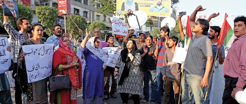 eighteen different locations of karachi witnessed mqm leaders activists and supporters protesting on the streets on friday expressing love for their leader altaf hussain who was recently lambasted by estranged leader mustafa kamal photo aysha saleem express