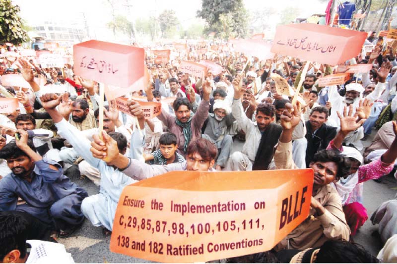 the demonstration was held to highlight problems faced by kiln workers as a result of a strike by owners photo abid nawaz express