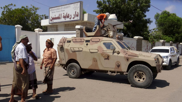 people stand outside an old people 039 s home after it was attacked by gunmen in the yemeni port of aden march 4 2016 photo reuters