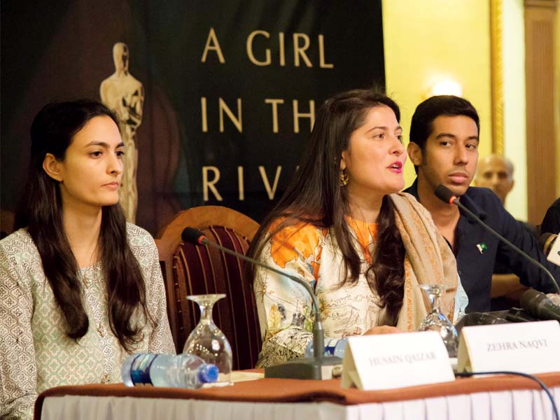 sharmeen and her crew respond to questions and criticism during a news conference in karachi photo publicity