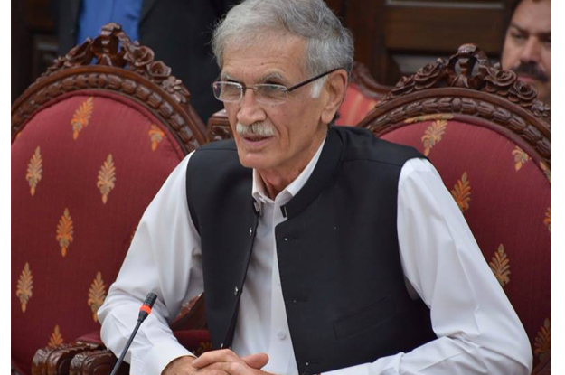 khyber pakhtunkhwa chief minister pervaiz khattak talking to the media at his office photo fb com cm secretariat