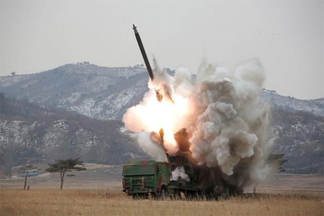 a new multiple launch rocket system is test fired in this undated photo released by north korea 039 s korean central news agency kcna in pyongyang march 4 2016 photo reuters