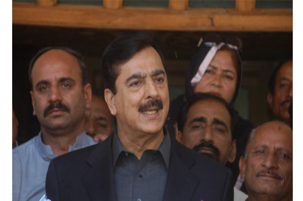 former prime minister yousaf raza gillani addressing a press conference at multan press club photo express