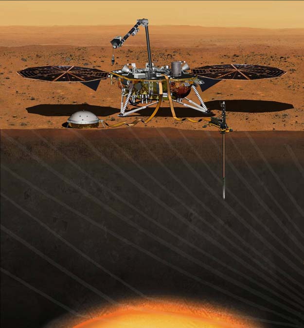 this artist 039 s concept depicts the insight lander on mars after the lander 039 s robotic arm has deployed a seismometer and a heat probe directly onto the ground photo nasa jpl caltech