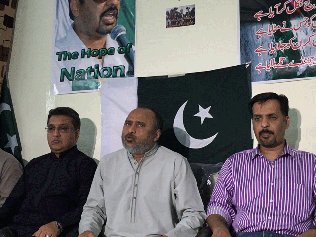 former mqm leader waseem aftab addresses media in karachi on thursday photo express