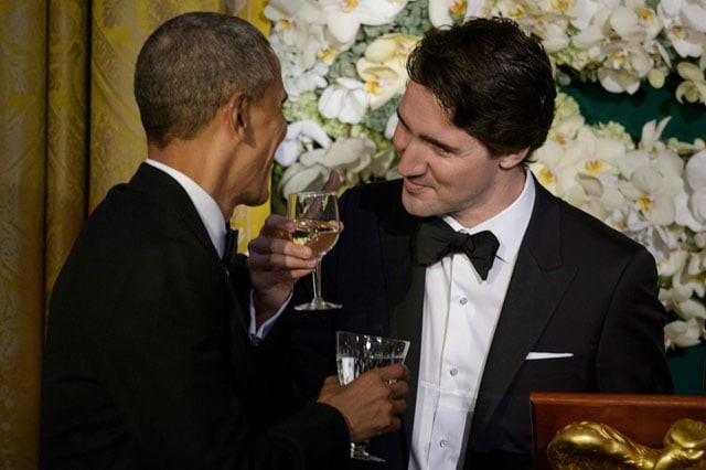 us president barack obama l and canadian prime minister justin trudeau toast during a state dinner at the white house march 10 2016 in washington dc photo afp us president barack obama l and canadian prime minister justin trudeau toast during a state dinner at the white house march 10 2016 in washington dc photo afp
