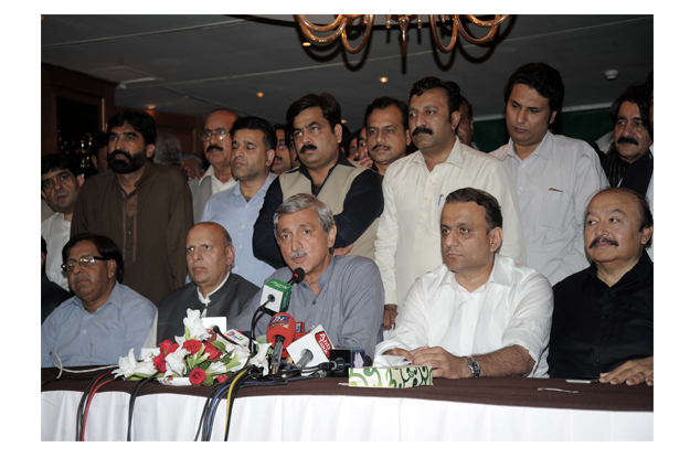 jehangir khan tareen led unity group addressing a press conference photo express