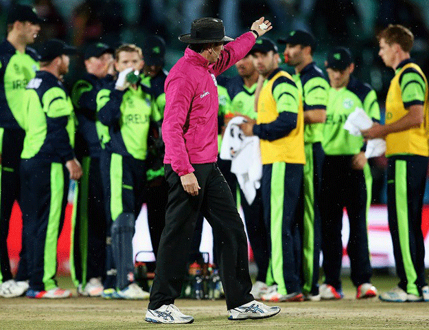 nigel llong asks the ireland players to walk off the field in dharamsala india on march 11 2016 photo courtesy icc