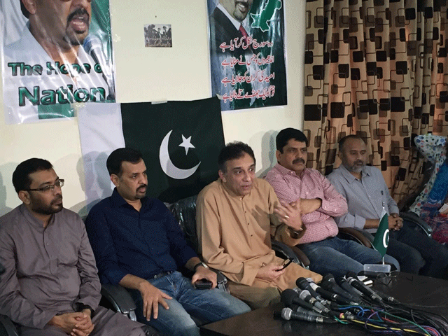 former muttahida qaumi movement mqm leader raza haroon addresses a press conference at mustafa kamal 039 s residence in karachi on march 14 2016 photo express
