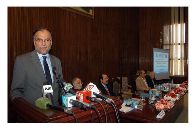 planning development and reform minister ahsan iqbal speaking at a seminar on the china pakistan economic corridor opportunities and challenges organised by preston university at the national library photo express