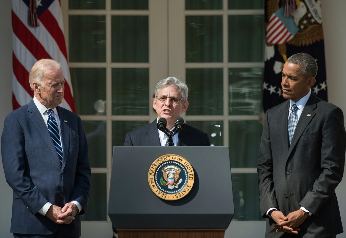 judge merrick garland c speaks after us president barack obama with vice president joe biden l announced garland 039 s nomination to the us supreme court in the rose garden at the white house in washington dc on march 16 2016 photo afp