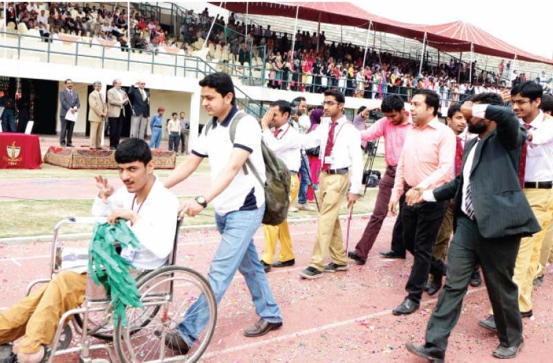 physically challenged students of gcu lahore participate in the inaugural ceremony of 116th annual sports on wednesday photo abid nawaz express