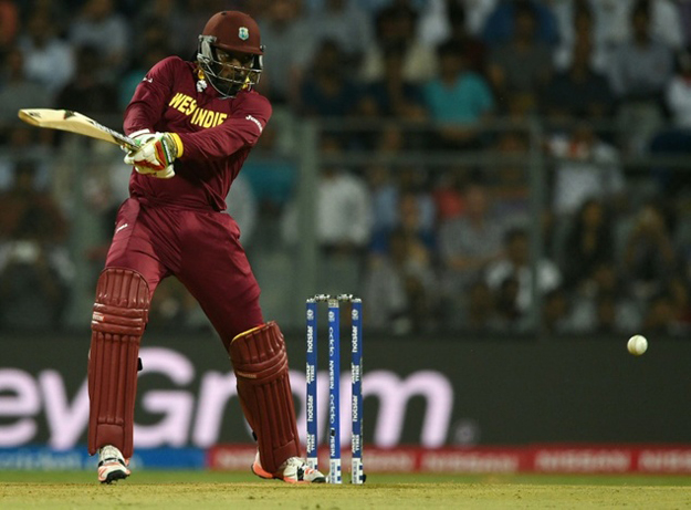 west indies chris gayle plays a shot during the world t20 cricket tournament match between england and west indies at the wankhede cricket stadium in mumbai on march 16 2016 photo afp