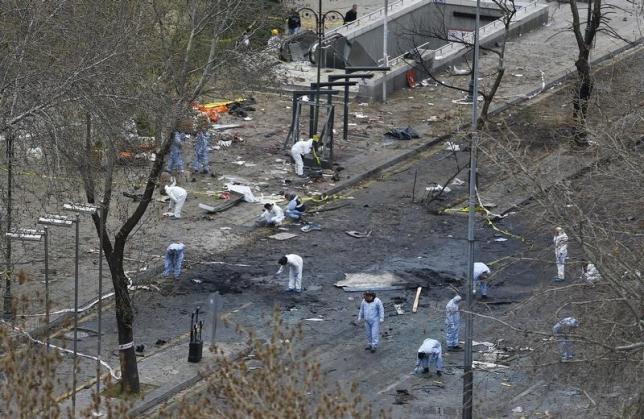 forensic officers work on the site of a suicide bomb attack in ankara turkey march 14 2016 photo reuters