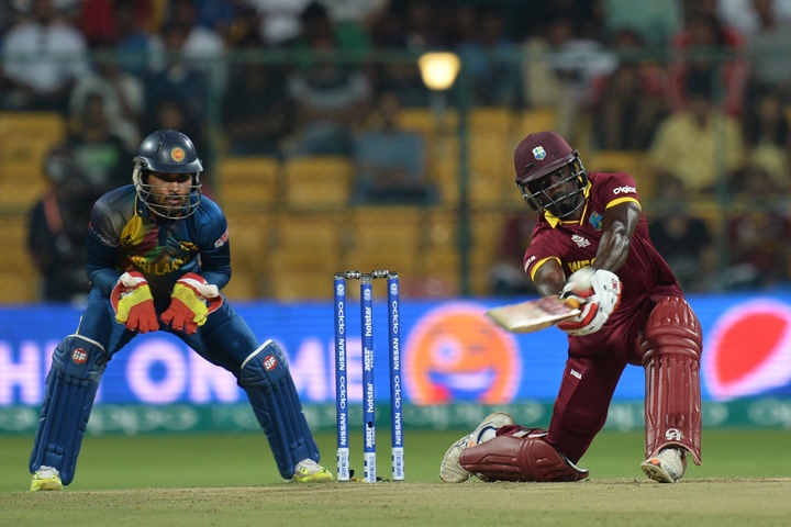 andre fletcher plays a shot during the world t20 match between west indies and sri lanka at the chinnaswamy stadium in bangalore on march 20 2016 photo afp