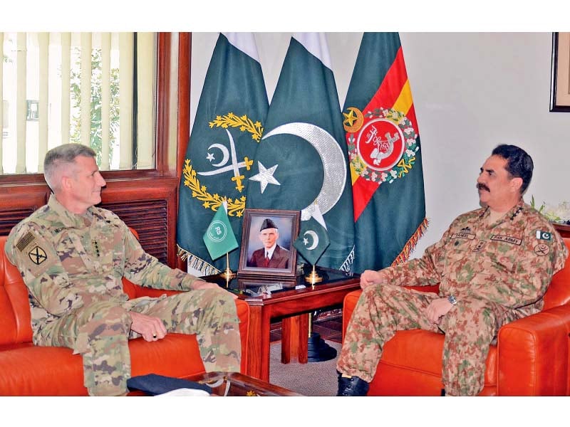 general john nicholson commander resolute support mission and us forces in afghanistan called on army chief general raheel sharif photo inp