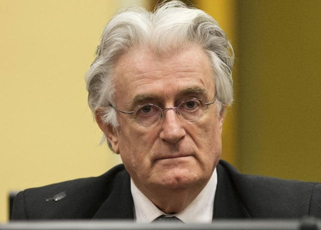 bosnian serb wartime leader radovan karadzic appears in the courtroom at the international criminal tribunal for former yugoslavia icty in the hague photo afp