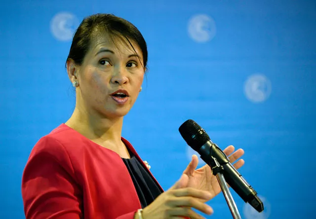 anti money laundering council amlc executive director julia abad gestures during a press conference at the central bank of the philippines headquarters in manila on march 22 2016 photo afp anti money laundering council amlc executive director julia abad gestures during a press conference at the central bank of the philippines headquarters in manila on march 22 2016 photo afp