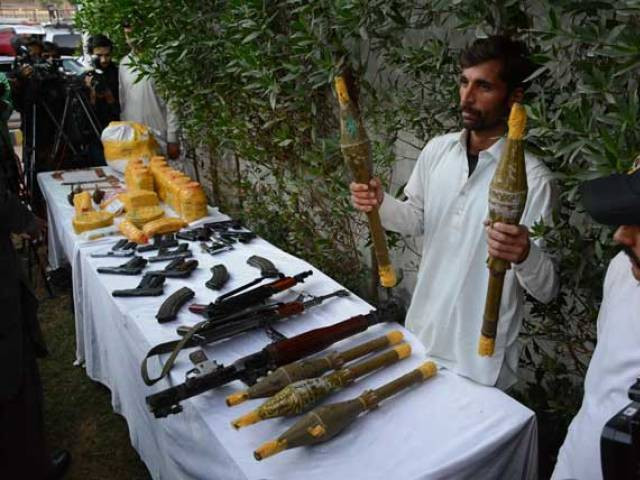 police officials show the weapons recovered from terrorists of al qaeda and lej on january 21 2016 photo mohammad noman express police officials show the weapons recovered from terrorists of al qaeda and lej on january 21 2016 photo mohammad noman express