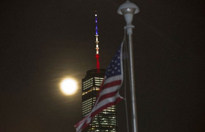world trade center lit in solidarity with belgium