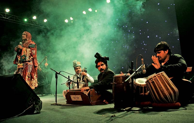 zarsanga musical band perform at a celebration of pushto music as part of the caravanserai kabul in karachi festival at beach luxury hotel on saturday photo athar khan express