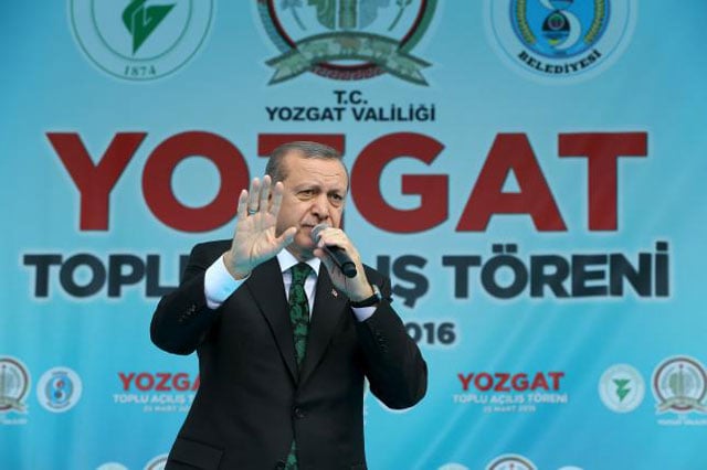 turkish president tayyip erdogan makes a speech during a ceremony in yozgat turkey march 25 2016 in this handout photo provided by the presidential palace photo reuters