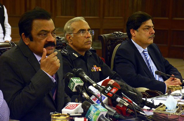 punjab law minister rana sanaullah addressing a press conference in lahore on march 29 2016 photo online