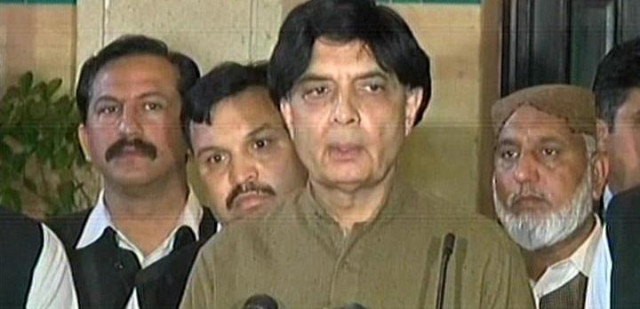 express news screen grab of interior minister chauhdry nisar press conference in islamabad on tuesday night express news screen grab of interior minister chauhdry nisar press conference in islamabad on tuesday night
