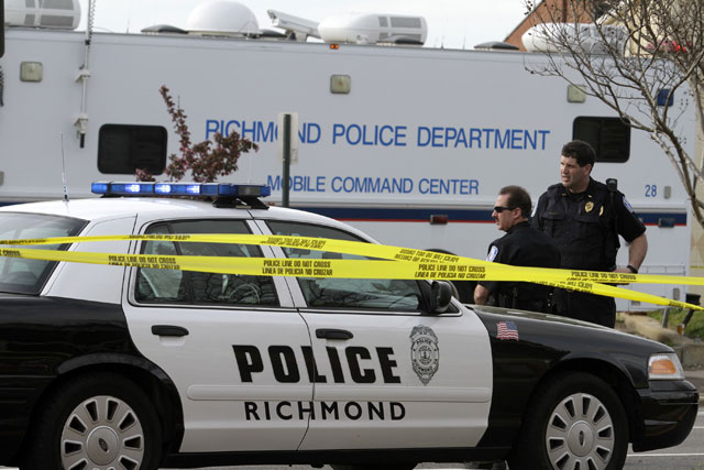 richmond va   march 31 police secure the scene of a shooting at a greyhound bus station march 31 2016 in richmond virginia a gunman was killed and a virginia state trooper later died at an area hospital from injuries sustained in the shootout according to published reports two civilians were transported to vcu medical center with injuries described as non life threatening according to the reports photo afp