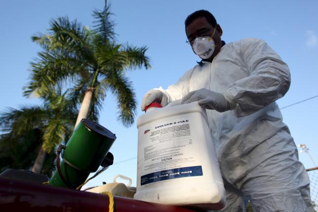 a health worker prepares insecticide before fumigating a neighborhood in san juan in this january 27 2016 file photo photo reuters