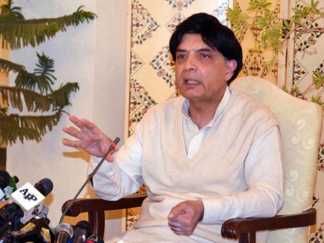 interior minister chaudhry nisar addresses a press conference at punjab house in islamabad on march 5 2016 photo pid
