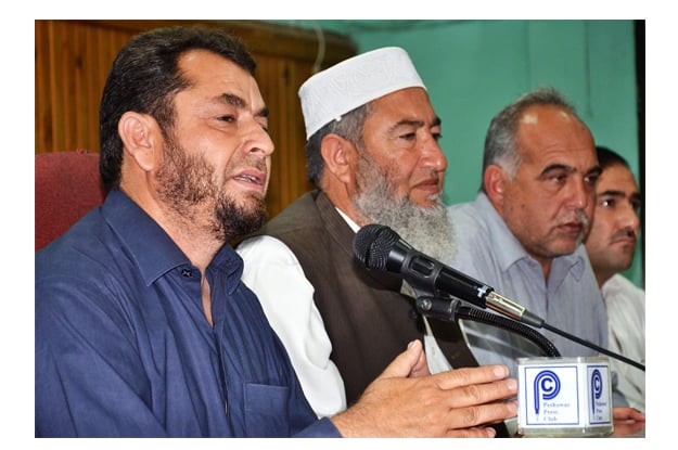 fata siyasi ittehad president iqbal afridi addressing a news conference at peshawar press club photo online