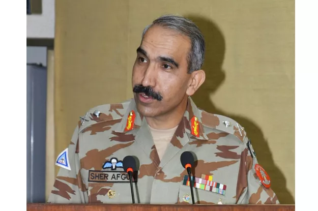 inspector general of the frontier corps maj gen sher afgan speaking to the media at the fc headquarters photo express inspector general of the frontier corps maj gen sher afgan speaking to the media at the fc headquarters photo express