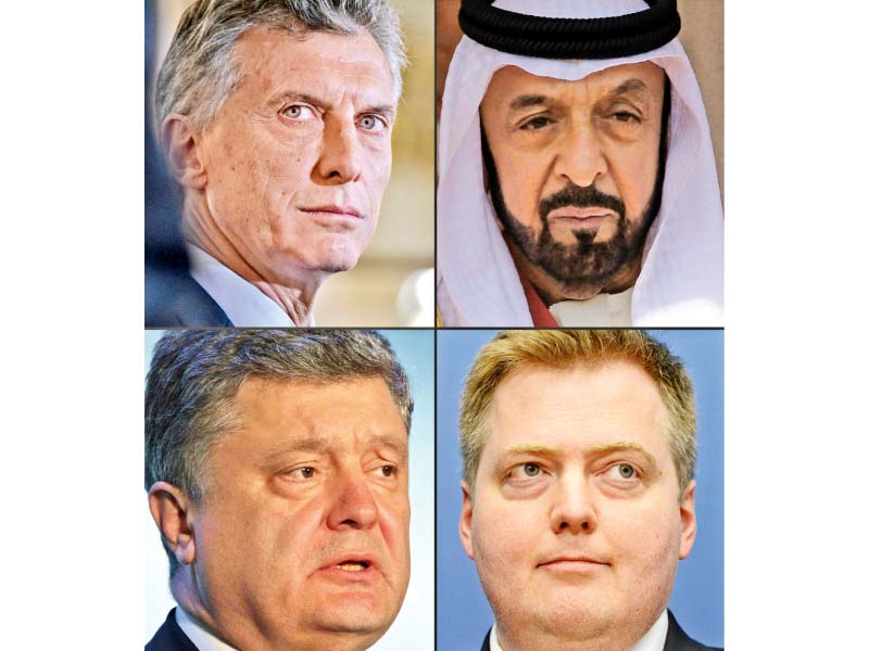 saudi king salman bin abdulaziz emirati president sheikh khalifa bin zayed al nahayan ukraine president petro poroshenko and iceland pm sigmundur david gunnlaugss photo file