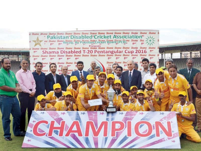 k p pose with the pakistan disabled t20 pentangular cup trophy after defeating balochistan by three wickets in the final photo courtesy pakistan disabled cricket association k p pose with the pakistan disabled t20 pentangular cup trophy after defeating balochistan by three wickets in the final photo courtesy pakistan disabled cricket association
