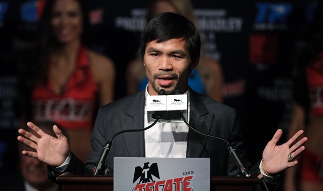 manny pacquiao at the final news conference at mgm grand hotel amp casino on wednesday april 6 2016 in las vegas nevada photo afp