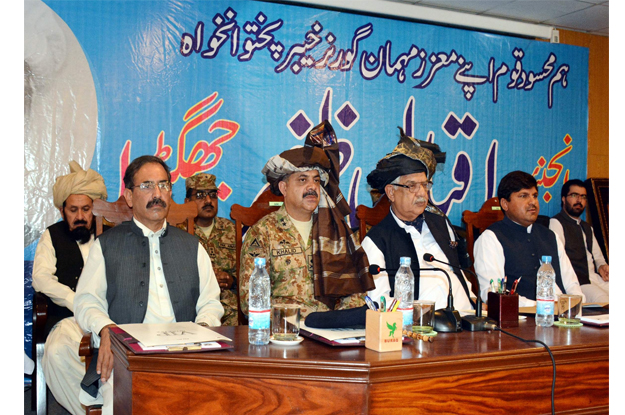 governor iqbal zafar jhagra attending a ceremony on saturday in sarwakai south waziristan photo express