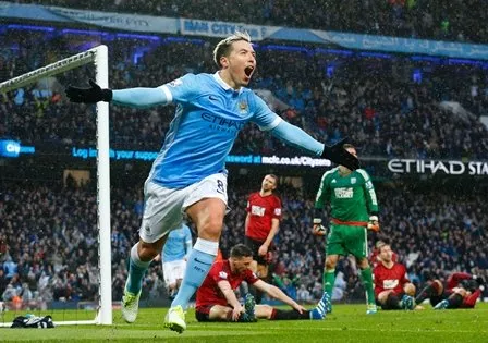 samir nasri celebrates after scoring against west bromwich albion at the etihad stadium in manchester england on april 9 2016 photo afp samir nasri celebrates after scoring against west bromwich albion at the etihad stadium in manchester england on april 9 2016 photo afp