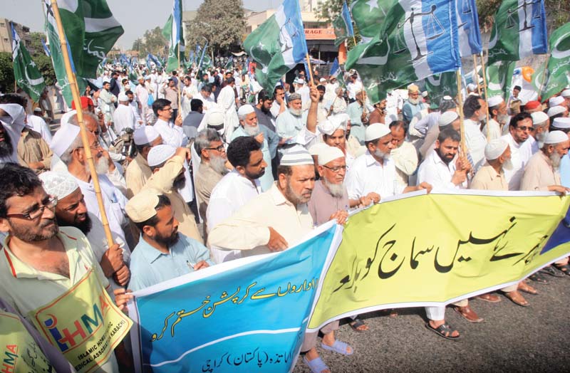 jamaat e islami s karachi chapter organised a corruption free pakistan walk on sunday the walk was held from islamia college to the quaid e azam s mausoleum photo athar khan express