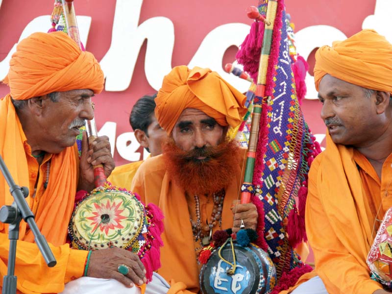 fakir sufi bhura lal and group have a discussion between performances on the second day of lahooti melo 2016 photo ayesha mir express