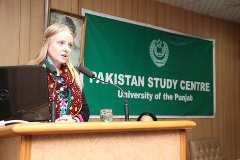 prof agnieszka kuszewska speaking at punjab university s pu pakistan study centre during a lecture photo fb com pu