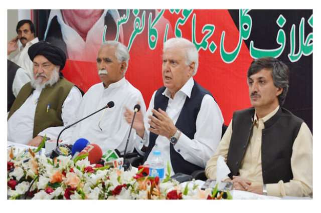 qaumi watan party chief aftab ahmad khan sherpao speaks during apc photo nni qaumi watan party chief aftab ahmad khan sherpao speaks during apc photo nni