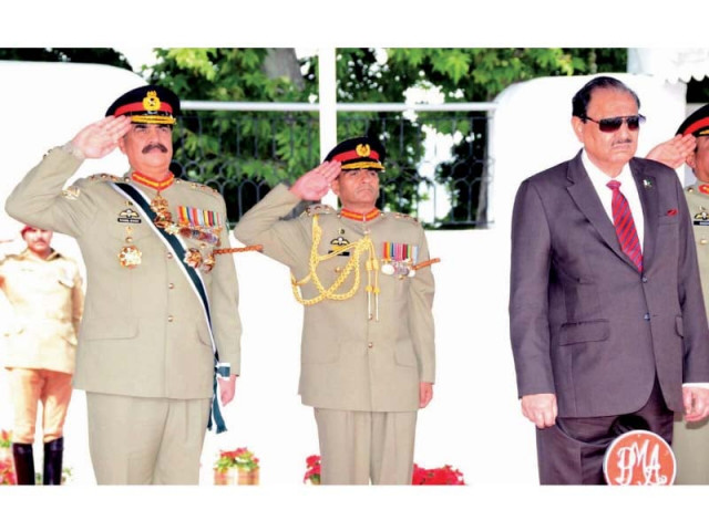 president mamnoon hussain and coas general raheel sharif at the passing out parade of the pma long course at kakul photo inp president mamnoon hussain and coas general raheel sharif at the passing out parade of the pma long course at kakul photo inp