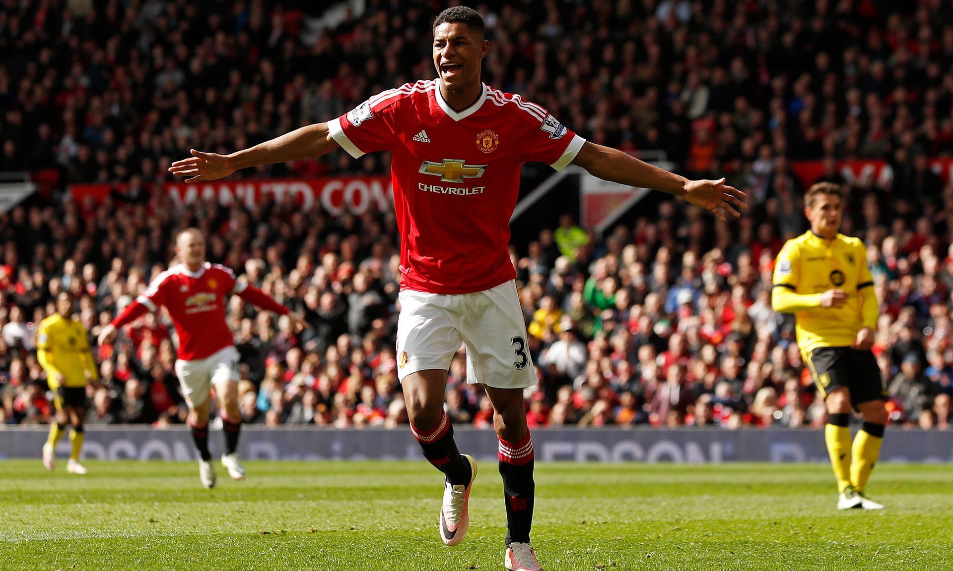 marcus rashford celebrates after scoring against aston villa photo reuters